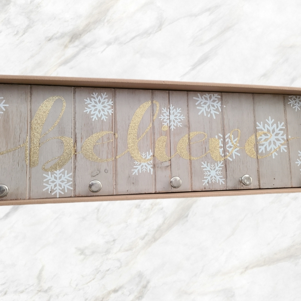 Kirklands Believe Wooden Mantel Stocking H… - Picture 3 of 5